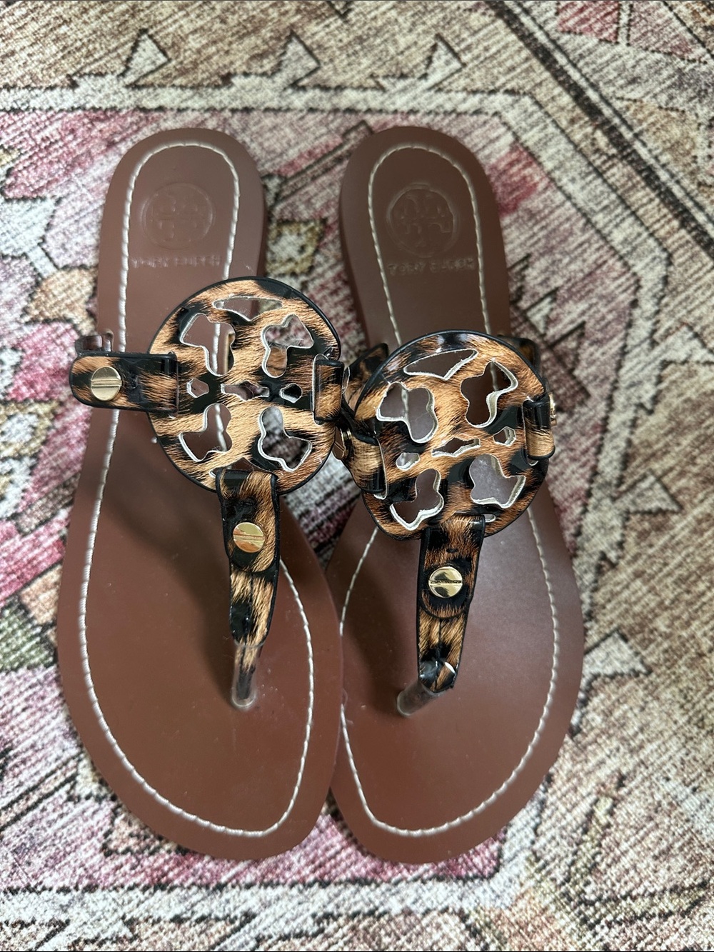 Women’s Leopard Print Logo Sandals - Brown